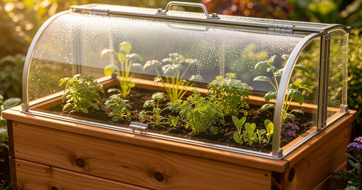 Hochbeet-Abdeckung aus Glas und Vlies zum Schutz vor Frost und Schaedlingen