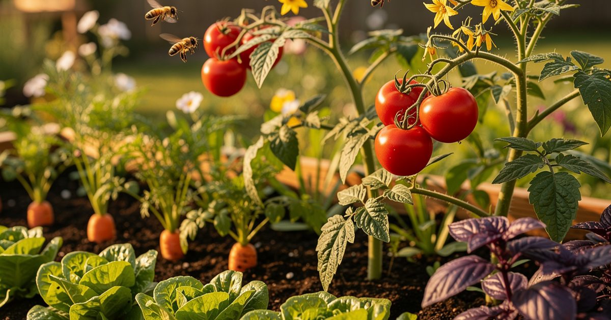 Frisch bepflanztes Hochbeet mit Setzlingen von Salat, Kohlrabi und Kraeutern