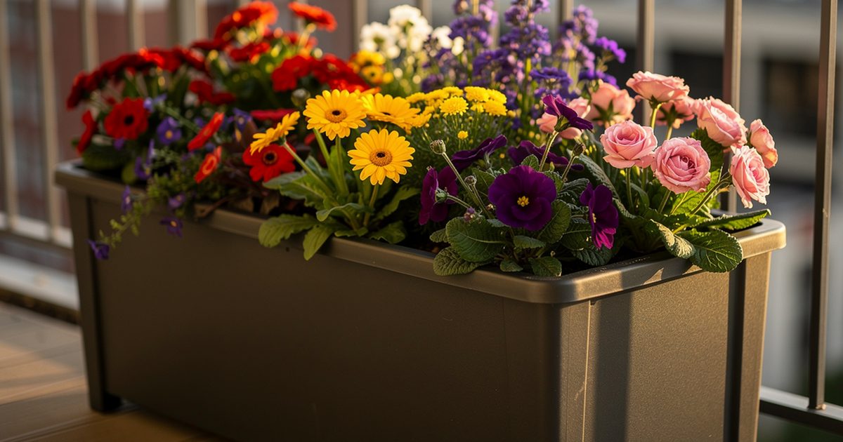 Kunststoff-Hochbeet in Anthrazit auf einer modernen Terrasse mit Gemuese bepflanzt