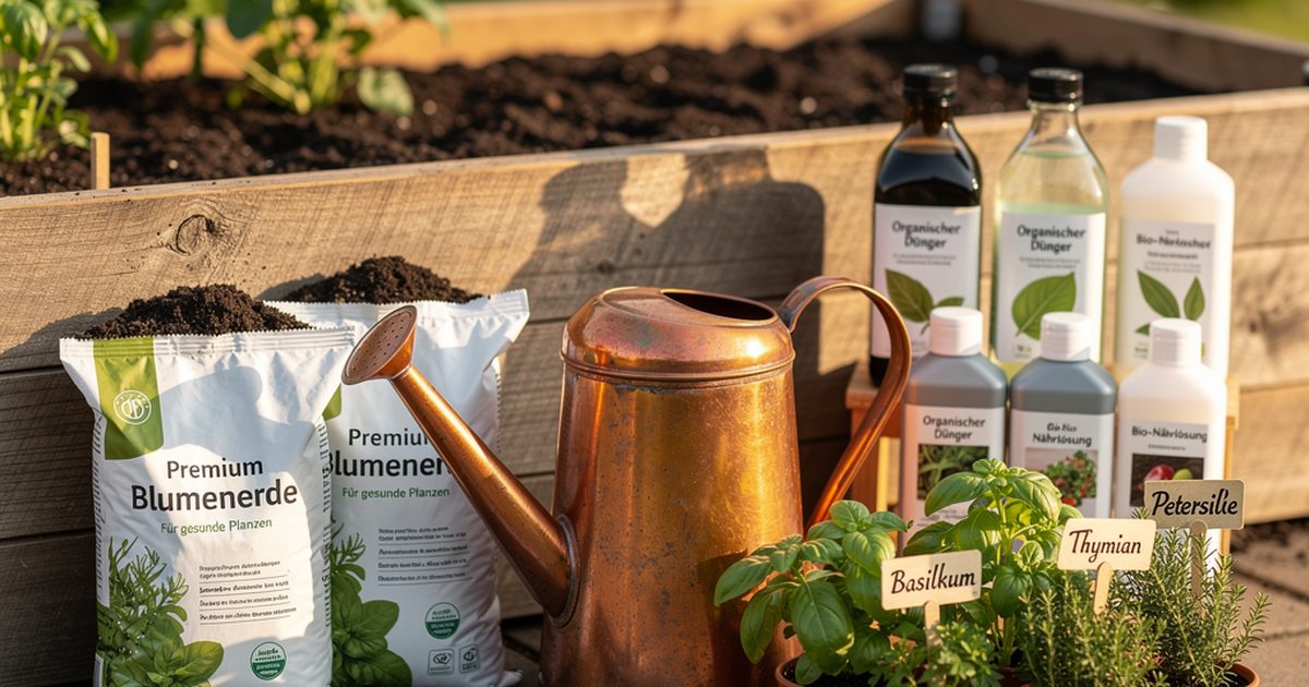 Hochbeet-Zubehoer im Ueberblick - Erde, Duenger, Bewaesserung, Abdeckungen und Werkzeug