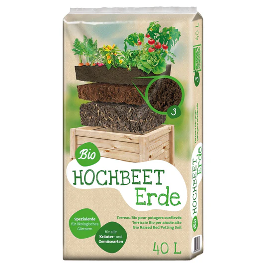 Floragard Bio Hochbeeterde 40 Liter – torfreduzierte Pflanzerde fuer Balkon-Hochbeete