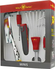 Wolf Garten Kleingeräte-Set – Kelle, Grubber, Fächerbesen, Doppelhacke und Stiel