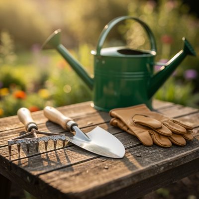 Werkzeug und Gartenhelfer fuer Hochbeete Gartenwerkzeug fuer Hochbeete - Handschaufel, Harke, Handschuhe und Giesskanne