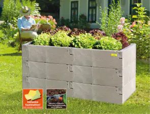 Juwel Hochbeet Timber 130 × 60 × 60 cm in Nordic-Wood-Optik inkl. Gardena Bewässerung und Saatmatte