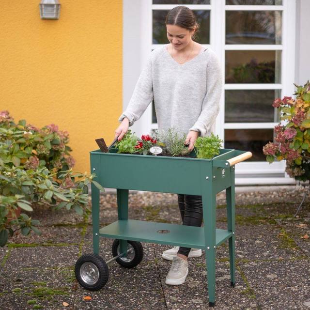 Herstera Garden Kräuterfabrik Urban in Olivgrün – mobiler Kräuterkasten 75 × 35 × 80 cm auf Rollen