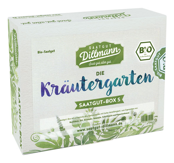 Die Kräutergarten-Saatgut-Box Bio mit 6 Sorten