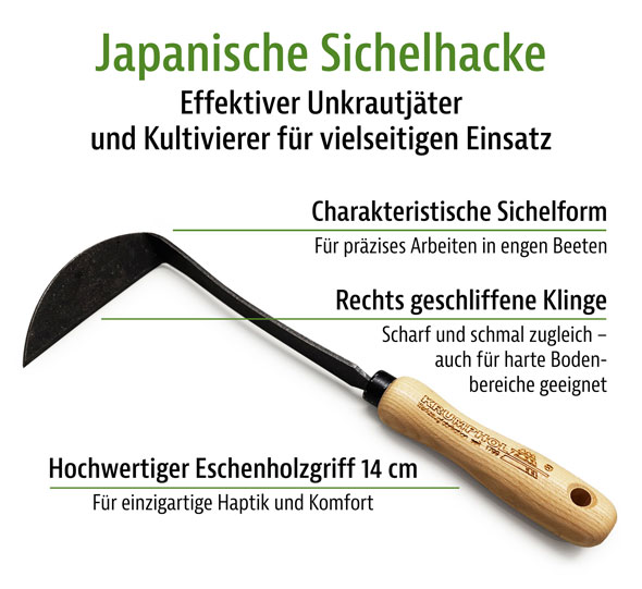 Krumpholz Japanische Sichelhacke mit Eschengriff – Jäthacke für Hochbeete