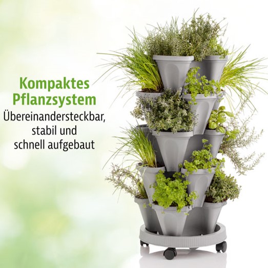 Stapelbares Pflanzsystem mit Tray und Rollen – flexibles Balkon-Hochbeet