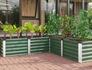 Vitavia Hochbeet Meta In & Out 401M in Seegras/Aluminium – Zincalume-Hochbeet 185 × 85 × 40 cm für innen und außen