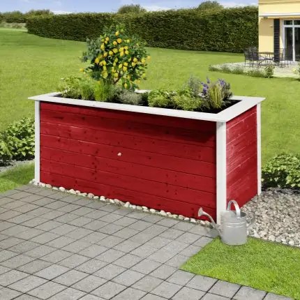 Weka Hochbeet 28 aus Fichte in schwedenrot 205x80x81 cm mit Noppenbahn und Wuehlmausschutz