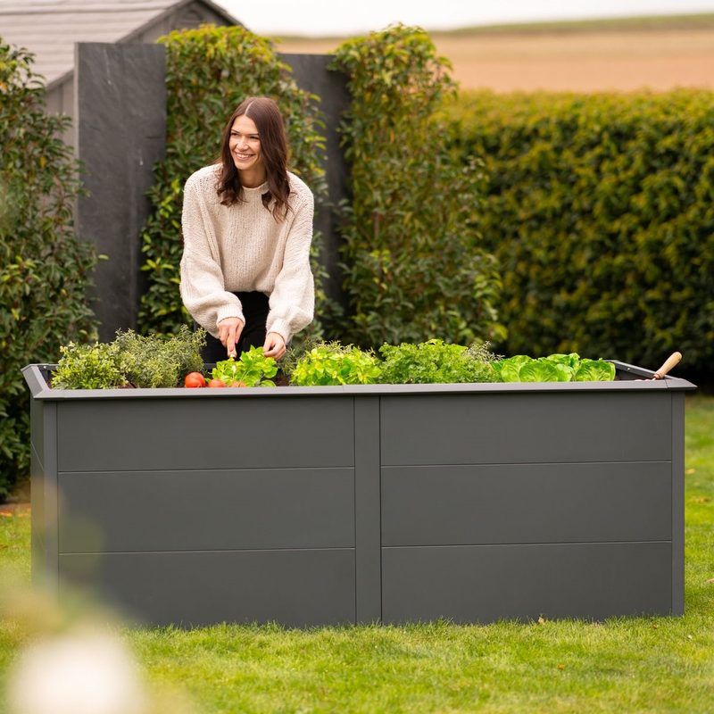 Westmann Hochbeet Primus XL in Anthrazit – verzinktes Stahl-Hochbeet 200 × 100 × 77 cm mit Schneckenkante